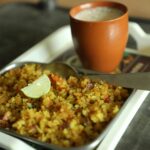 Close-up of fried rice and coffee cup on a tray, an ideal breakfast choice.