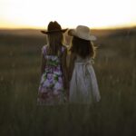 sisters, summer, children, girls, childhood, siblings, holding hands, hats, dusk, outdoors, fields, rural, countryside, dresses, sisters, sisters, children, children, children, children, nature, children
