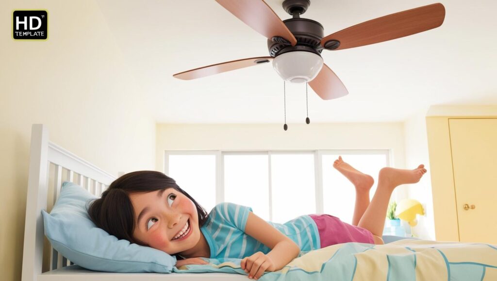 Girl staring at a ceiling fan
