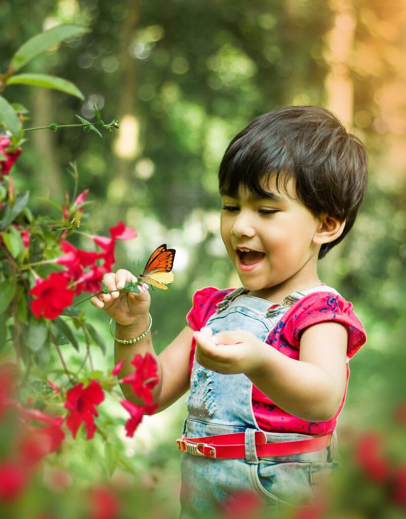 kid, girl, butterfly, beautiful flowers, flowers, flower wallpaper, child, young, youth, childhood, happy, flower background, cute, adorable, garden, nature